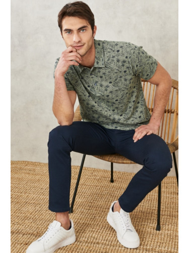 ALTINYILDIZ CLASSICS Men's Khaki Slim Fit Narrow Cut Patterned Polo Neck T-Shirt
