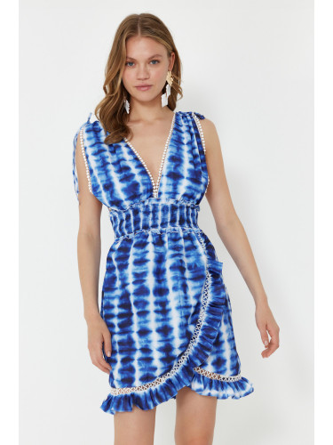 Trendyol Abstract Patterned Mini Woven Ruffle Beach Dress