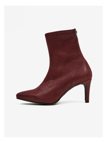 Burgundy ankle boots in suede with snake pattern OJJU