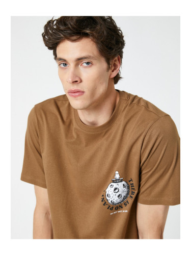 Koton Slogan Printed T-Shirt. Space Theme. Crew Neck Cotton.