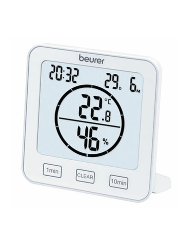 Цифров термо-хигрометър Beurer HM 22, измерва температура и влажност, индикация за качеството на температурата и влажността в помещението, таймер, дата и час, бял