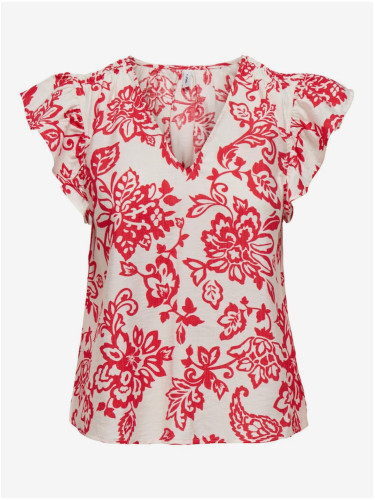 Women's white and red floral blouse ONLY Kiera - Women