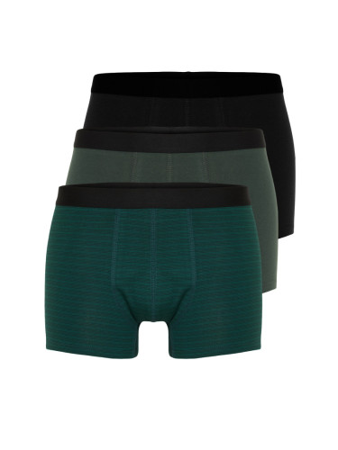 Trendyol 3-Piece Green-Black Striped-Plain Mix Cotton Boxers