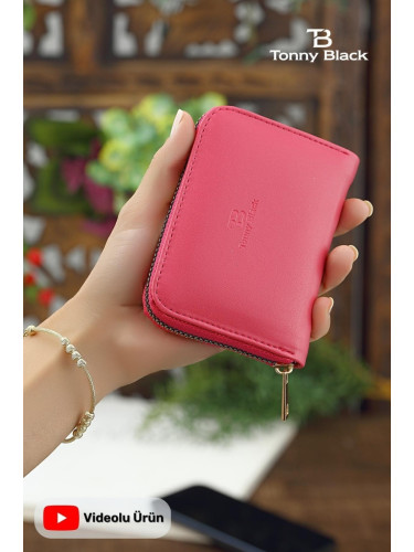 Tonny Black Original Women's Card Holder, Coin Compartment and Zippered Comfort Model. Stylish Mini Wallet with Card Holder Pink.