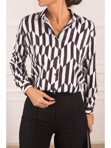 armonika Women's Black and White Patterned Long Sleeve Shirt