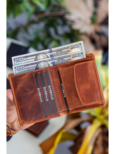Garbalia Dallas Genuine Leather Crazy Tan Men's Wallet with Rfid Blocker Coin Compartment