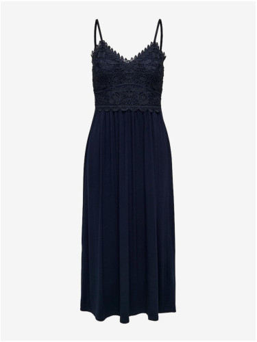 Navy blue women's midi dress with lace ONLY Honey