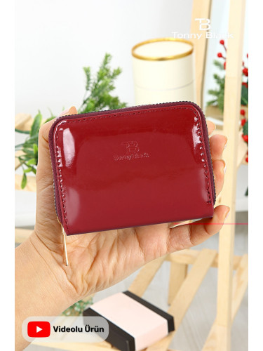 Tonny Black Original Women's Card Holder Coin Compartment Zippered Comfort Model Mini Card Holder Wallet Cherry Red