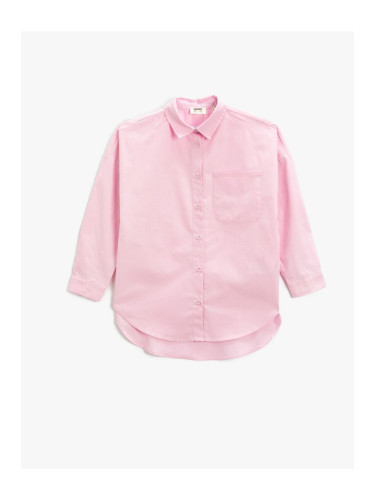 Koton Oversized Shirt with One Pocket, Long Sleeve, Cotton
