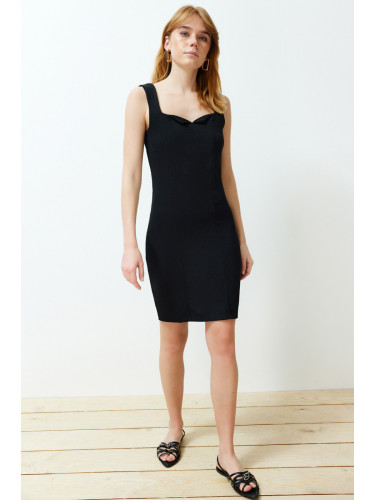 Trendyol Black Ribbed Strap Bodycone/Fitted Stretch Knitted Mini Pencil Dress