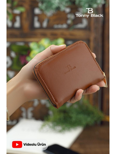 Tonny Black Original Women's Card Holder coin compartment with a zipper compartment. Comfort Model Mini Wallet with Card Holder Brown.