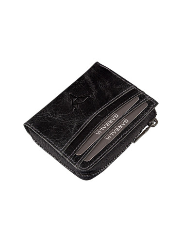 Garbalia Figo Genuine Leather Crazy Black Zippered Mini Wallet with Card Holder