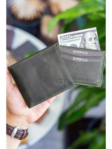 Garbalia Kangaroo Genuine Leather Rfid Blocker Crazy Green Wallet Card Holder