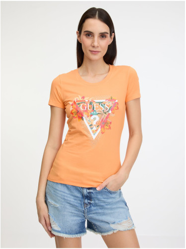 Orange women's T-shirt Guess Tropical Triangle