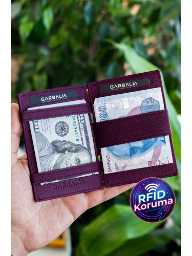 Garbalia Magic Genuine Leather Rfid Blocker Unisex Wizard Plum Card Holder Wallet