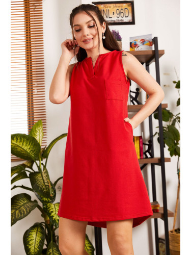 armonika Women's Red Pocket Midi Length Dress