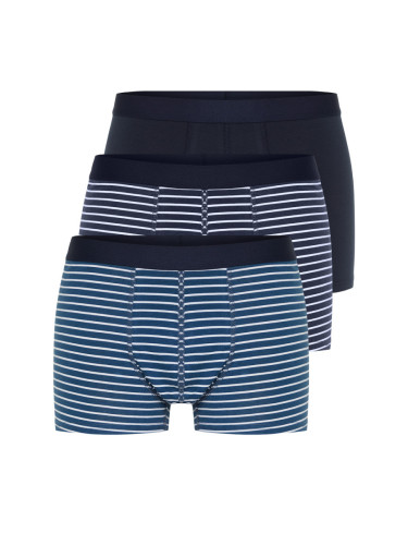 Trendyol 3-Piece Navy Blue Striped-Plain Mix Cotton Boxers
