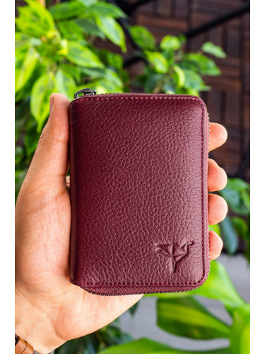 Garbalia Unisex Claret Red Chain Genuine Leather Card Holder Wallet