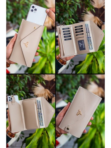 Garbalia Envelope Model Beige Women's Wallet with Phone and Coin Compartment Envelope
