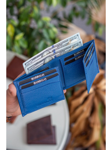 Garbalia Porto Genuine Leather Classic Petrol Blue Men's Wallet with Wide Card Holder.