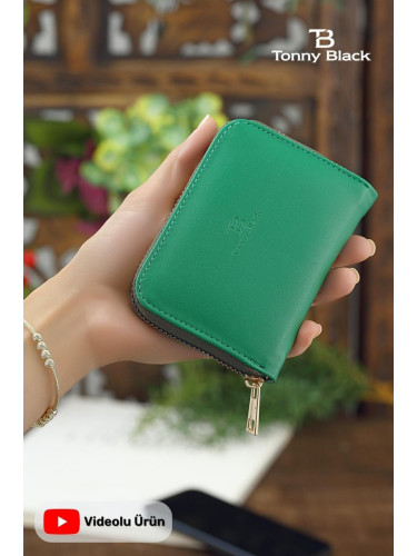 Tonny Black Original Women's Card Holder coin compartment with a zipper compartment. Comfort Model. Stylish Mini Wallet with Card Holder Green.