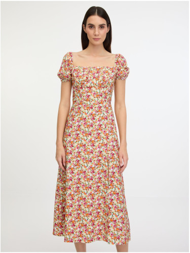 Pink and orange women's floral midi dress Guess Prisca - Women