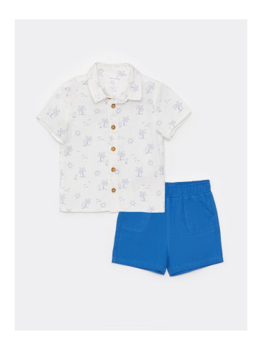 LC Waikiki Short Sleeve Patterned Baby Boy Shirt And Shorts 2-Set