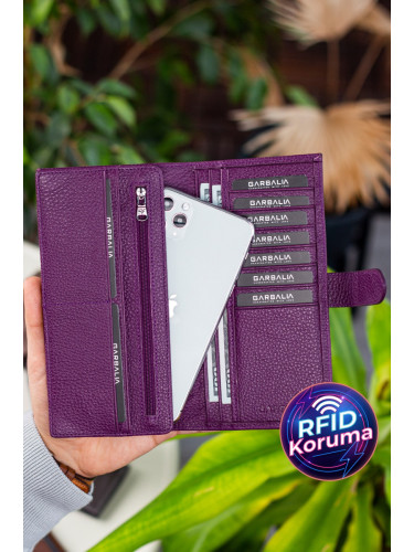 Garbalia Albert Genuine Leather Plum Unisex Wallet with Rfid Blocker Phone Compartment