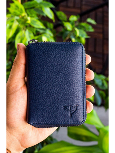 Garbalia Chain Genuine Leather Navy Blue Unisex Card Holder Wallet
