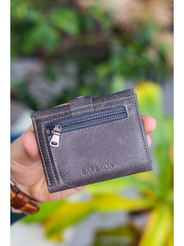 Garbalia Stockholm Genuine Leather Crazy Gray Wallet with Coin Compartment