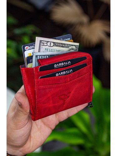 Garbalia Unisex Red Zippered Mini Card Holder Wallet