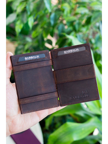 Garbalia Magic Genuine Leather Rfid Blocker Unisex Wizard Brown Card Holder Wallet