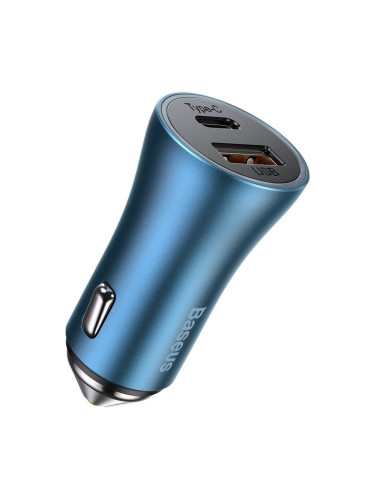 Зарядно устройство Baseus Golden Contactor Pro (CCJD-03), от автомобилна запалка към USB C(ж) и USB A(ж), синьо, 40W