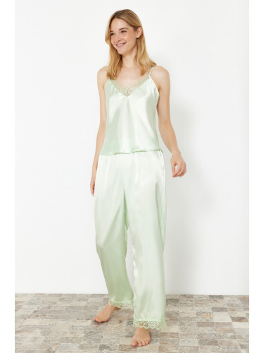 Trendyol Aqua Green Lace Detailed Satin Woven Pajama Set