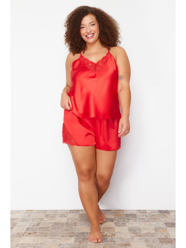 Trendyol Curve Red Lace Detailed Satin Woven Pajamas Set