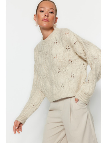 Trendyol Stone Wide Pattern Openwork/Hole Knitwear Sweater