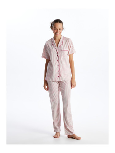 LC Waikiki Women's Pajamas Set with Shirt Collar Striped Short Sleeve