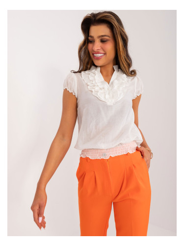 Ecru casual women's blouse with ruffles