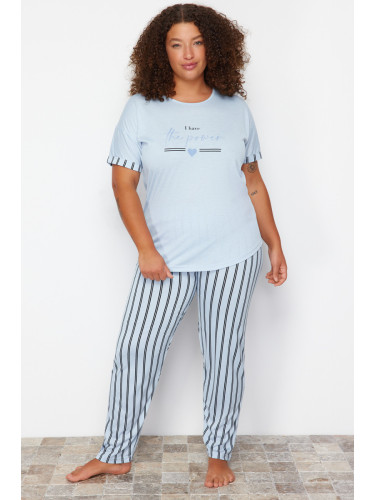 Trendyol Curve Blue Striped Knitted Pajamas Set