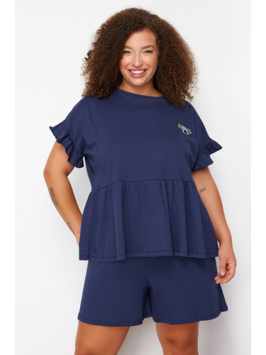 Trendyol Curve Navy Blue Koala Embroidered Single Jersey Knitted Pajamas Set