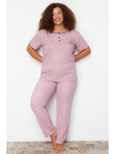 Trendyol Curve Dried Rose Button Detailed Camisole Knitted Pajama Set