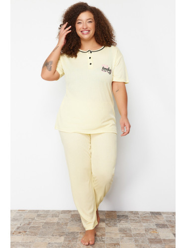 Trendyol Curve Yellow Button Detailed Camisole Knitted Pajamas Set