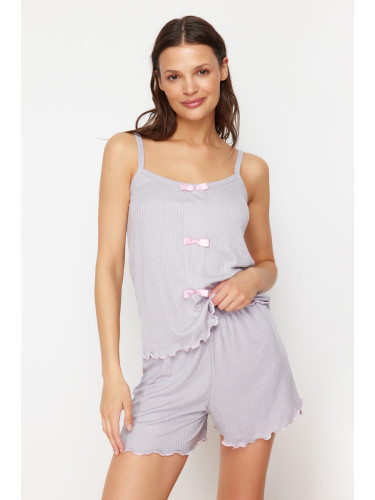 Trendyol Gray Ribbon Detailed Rope Strap Corded Knitted Pajama Set