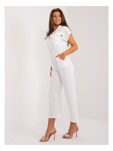 White women's jumpsuit with elastic waistband