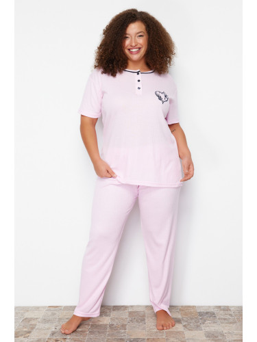 Trendyol Curve Pink Button Detailed Camisole Knitted Pajamas Set