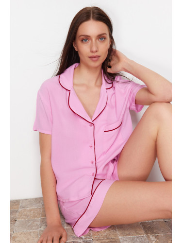 Trendyol Pink Piping Detailed Viscose Woven Pajamas Set