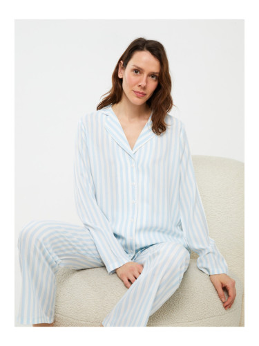 LC Waikiki Women's Pajamas Set with Shirt Collar Striped Long Sleeve
