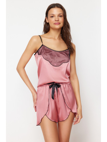 Trendyol Pink Tulle Detailed Rope Strap Satin Woven Pajama Set