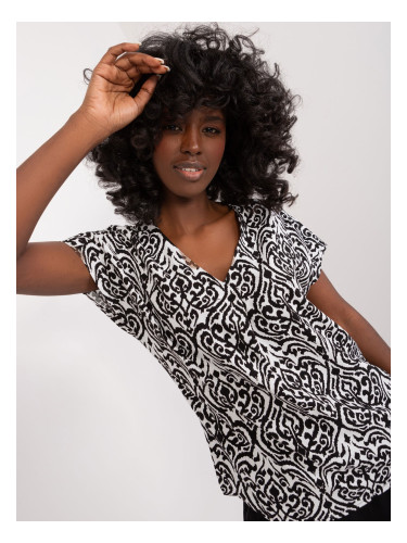 Black and white summer blouse with SUBLEVEL print