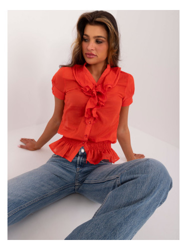 Navy orange button-down shirt blouse with ruffle